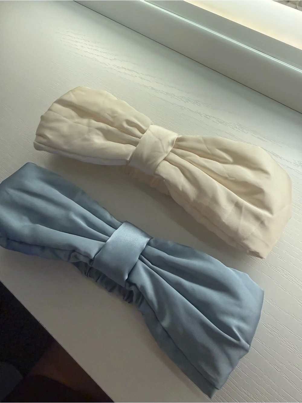 Elegant Satin Bow Headband - Cream & Light Blue